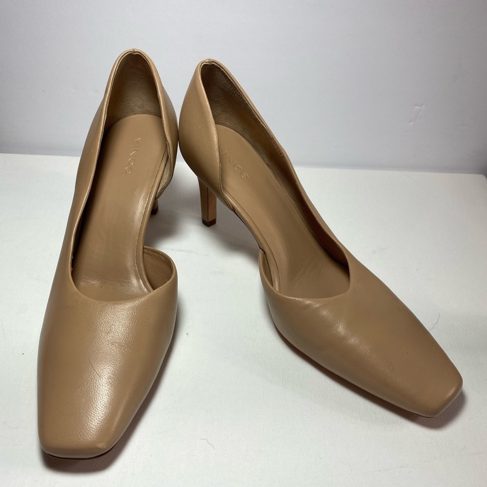 Vince Nordstrom Tiana Tan Beige Square Toe Leather Heels